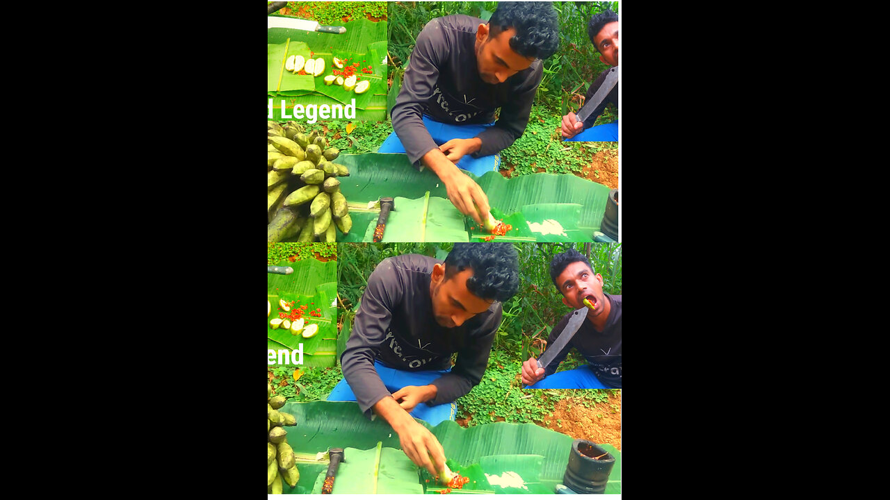 Eat Green Banana With Spicy Chili Salt Is Mouth Watering Wild Legend #banana #eating #shorts