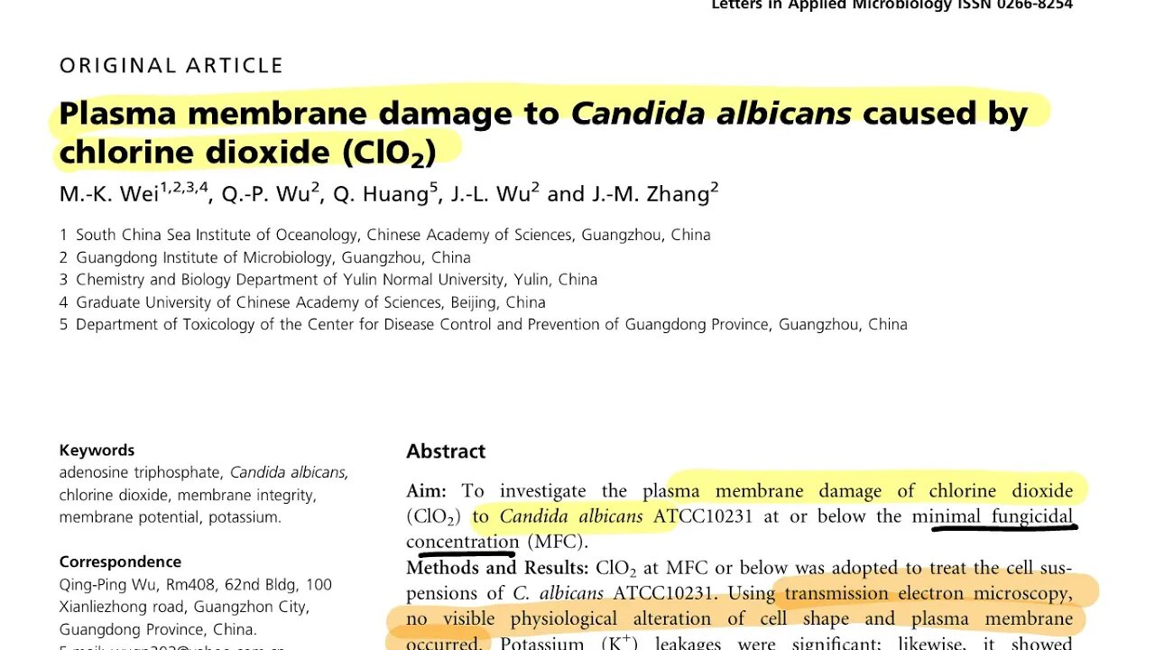 ARTICLE REVIEW: Plasma membrane damage to Candida Albicans caused by chlorine dioxide (ClO2)