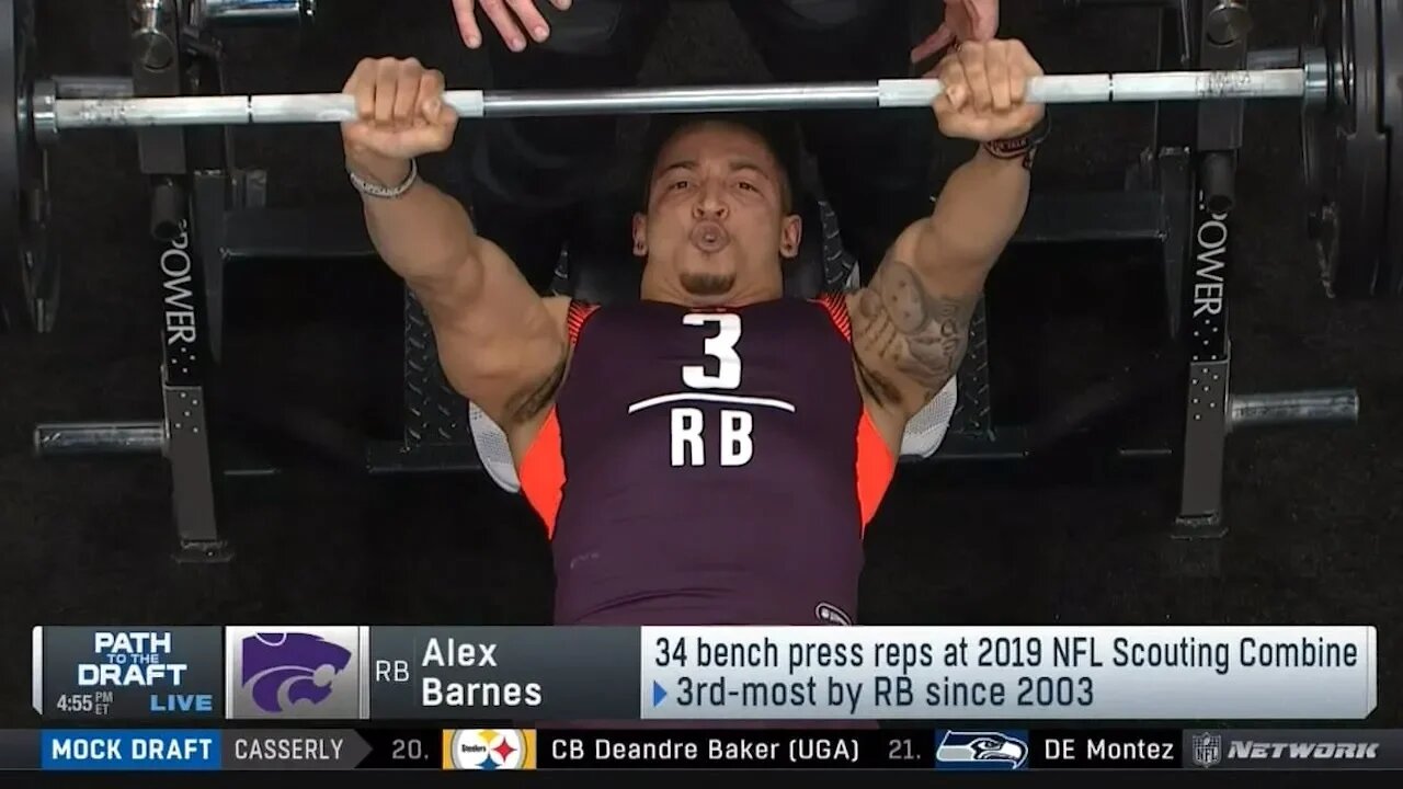 Alex Barnes does 34 bench press reps at the 2019 NFL Scouting Combine