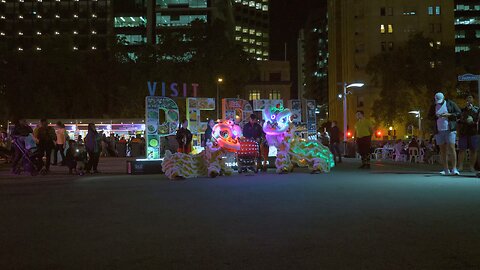 LED Lion Dance Happy Chinese New Year of Rat CNY Night Noodle Market Perth Australia