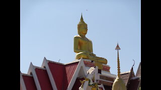 Temples in Nong khai on the Banks of the Mekong River with View to Laos