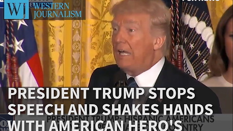 President Trump Stops Speech And Shakes Hands With American Hero's