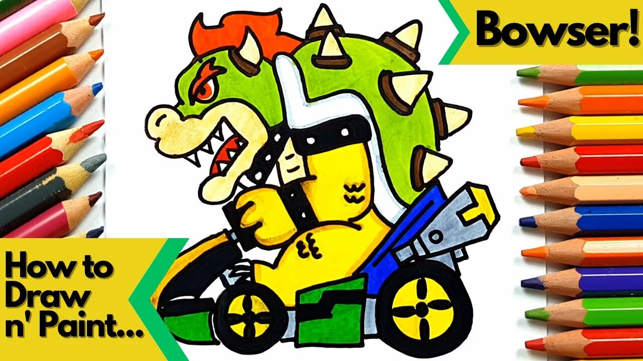 How to Draw and Paint Bowser Version Mario Kart