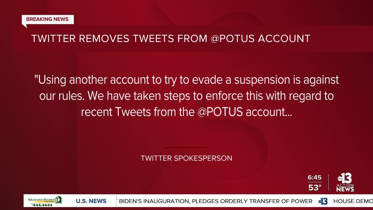 Twitter says it's taken down @POTUS tweets following @realDonaldTrump suspension