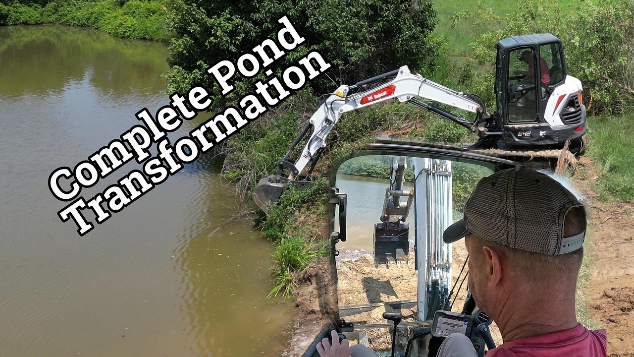 Missouri Ozarks Pond Transformation! EP #2 Clearing 20' trees & grading new beach!