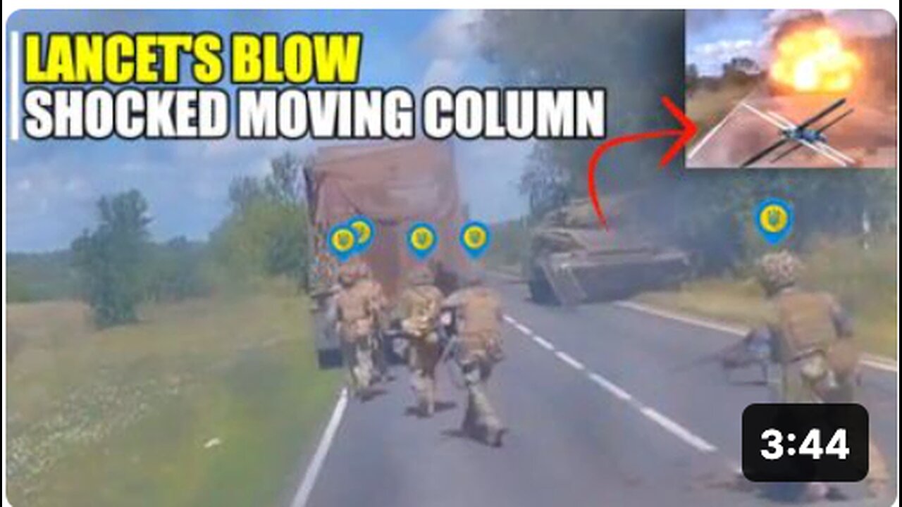 Ukrainians captured Lancet's blow in front of their armored column