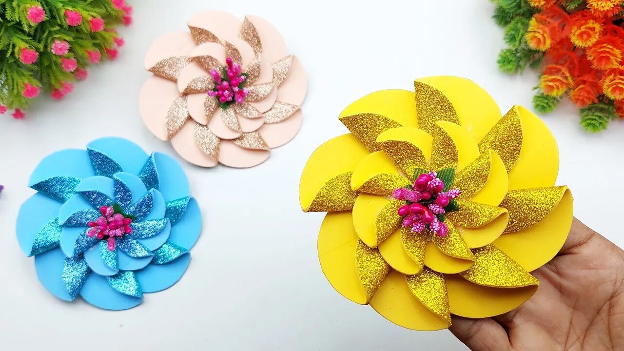 How to Make Beautiful Flowers | DIY Glitter Foam Flower Making | Easy Glitter Foam Paper Crafts