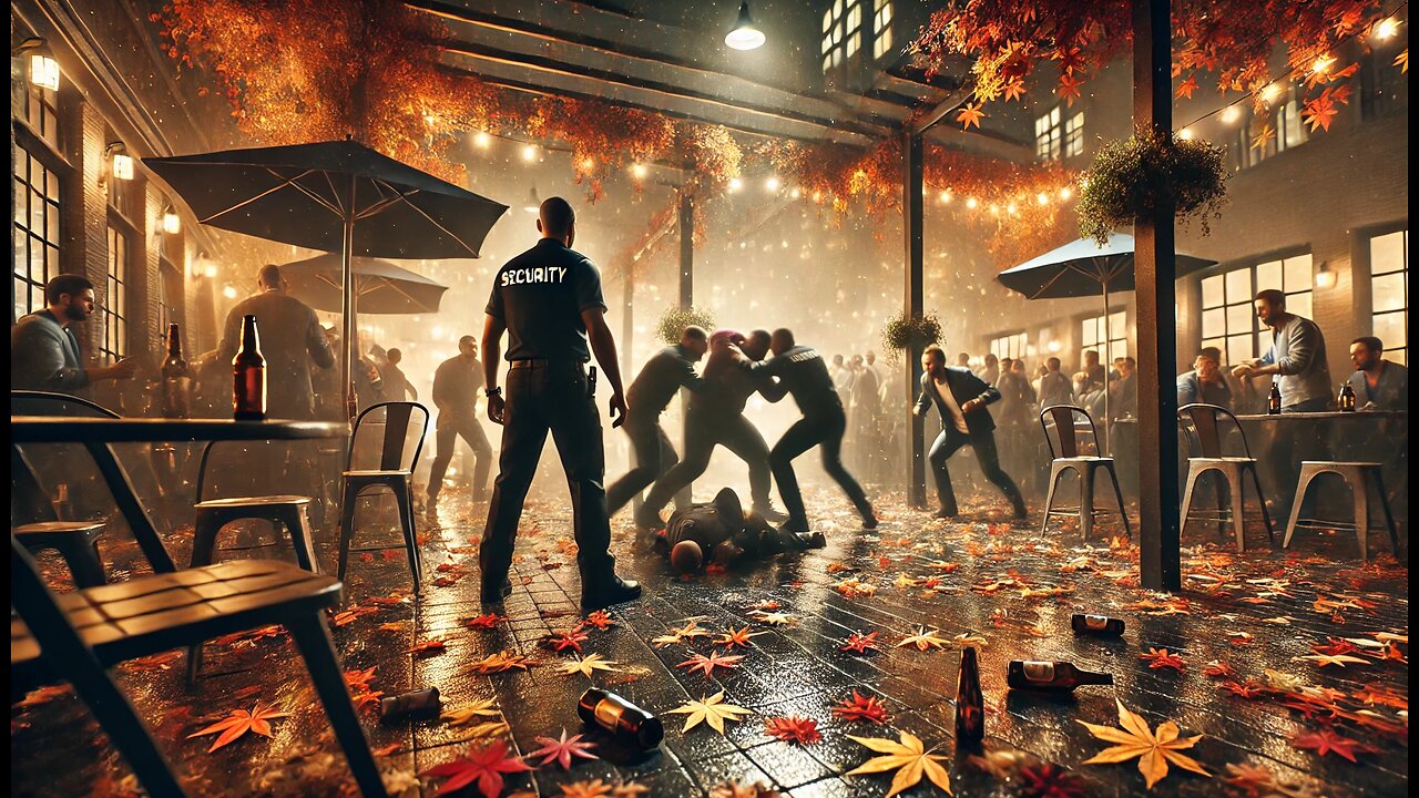 Fall Night Brawl: Intense Bar Fight Interrupted by Security! 🍂💥