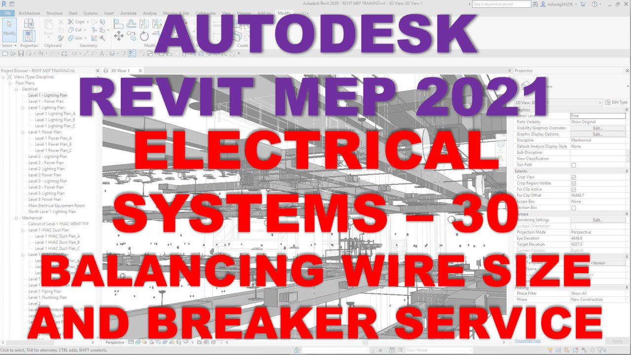 Autodesk Revit MEP 2021 - ELECTRICAL SYSTEMS - BALANCING WIRE SIZE AND BREAKER SERVICE