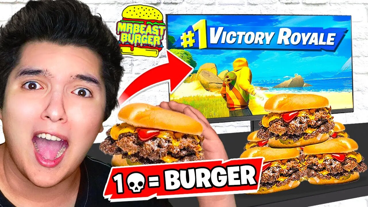 1 Elimination = 1 MrBeast BURGER Ordered To His House.. (Fortnite)