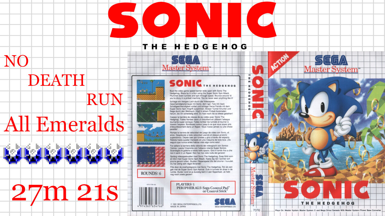 Sonic the Hedgehog 1 [SMS 1991] All Emeralds NDR [27'21"] 6th place | Master System | ソニック・ザ・ヘッジホッグ セガ・マスターシステム
