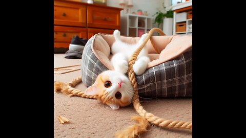 A cat cuts its bed rope and falls 😹😹
