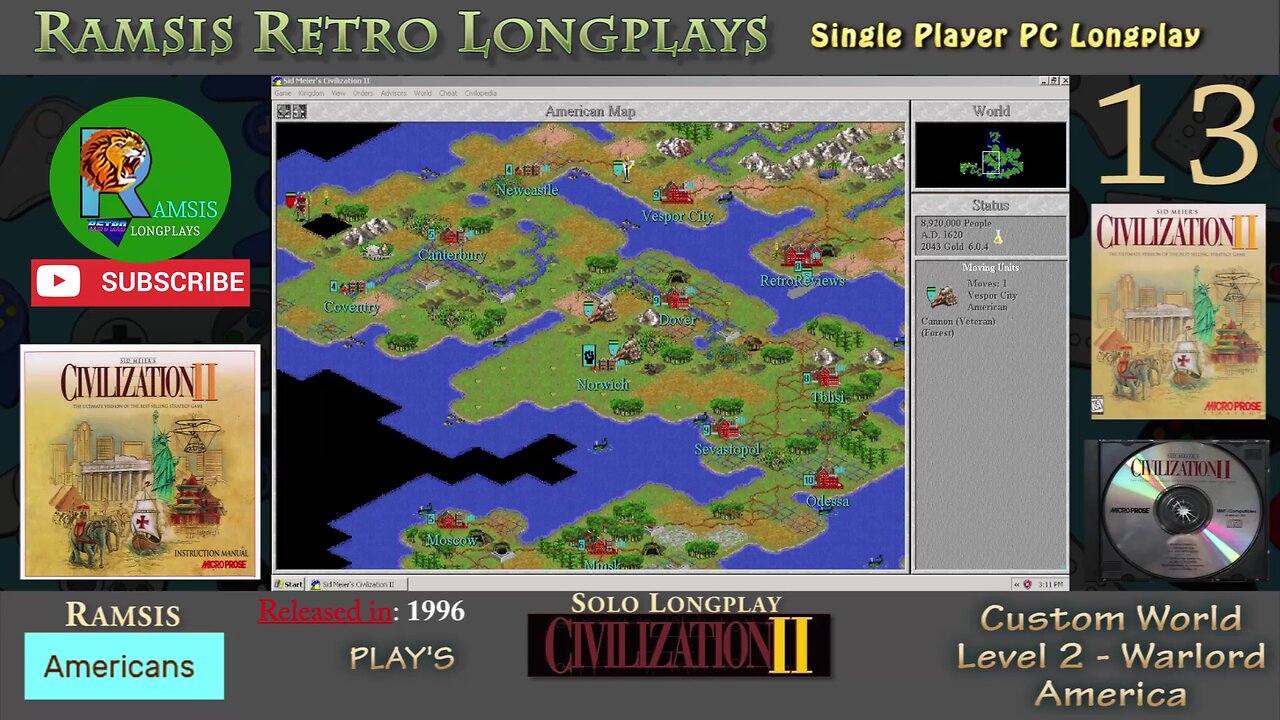 Sid Meier's Civilization II | 1996 | Windows PC | Warlord | America - Episode #13 | Let's Play