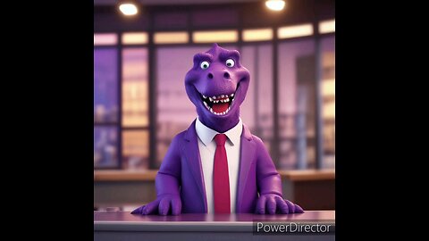 purple dinosaur reads the news