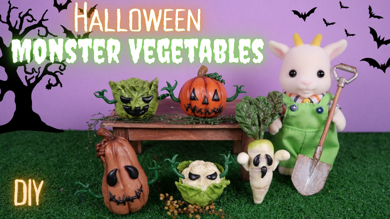 【DIY】Halloween Monster Vegetables/ミニチュア👻おばけ野菜/Sylvanian Families/シルバニアファミリー/Calico Critters/ハロウィンDIY