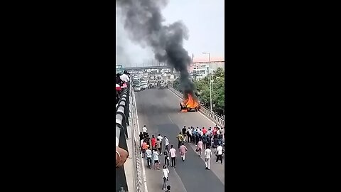 burning moving car viral video