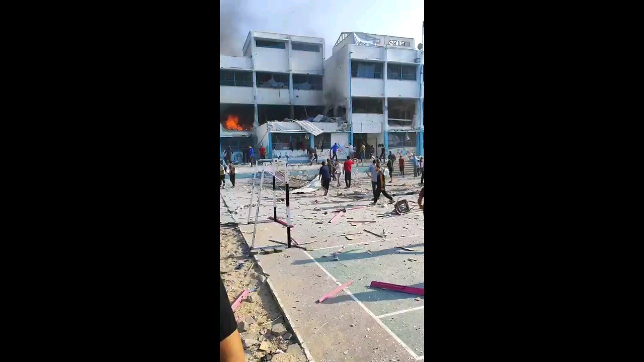 Footage captures aftermath of Israel's air strike on Al-Shati' School, killing 15 Palestinians.⏬Desp