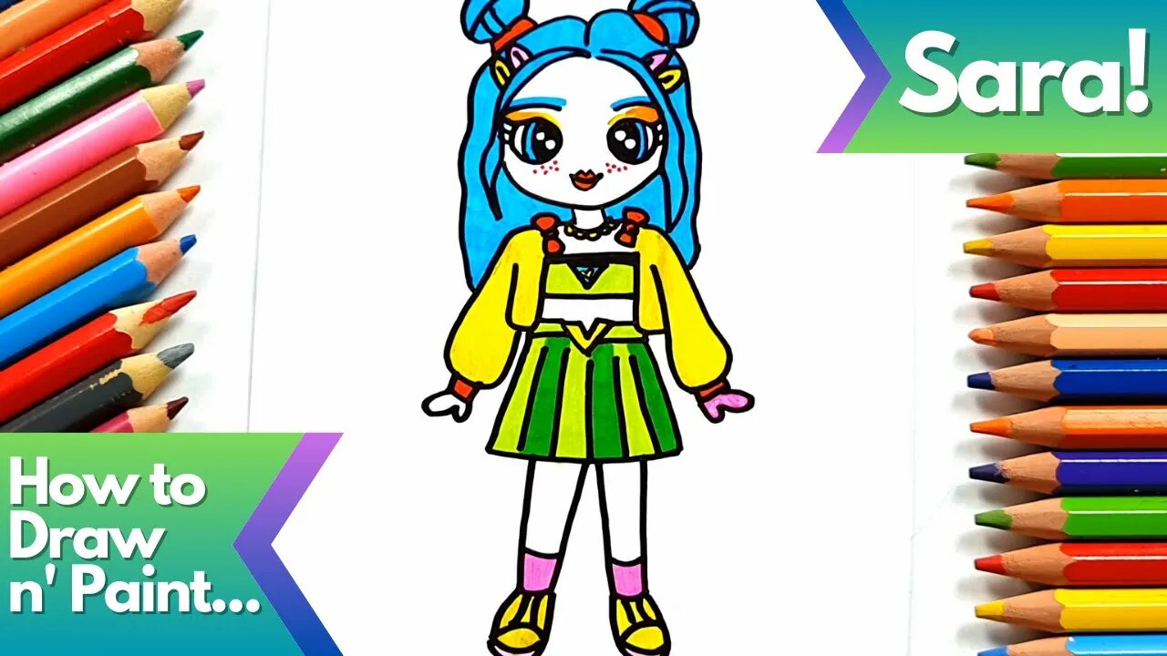 How to draw and paint Sara from Just Dance Kawaii