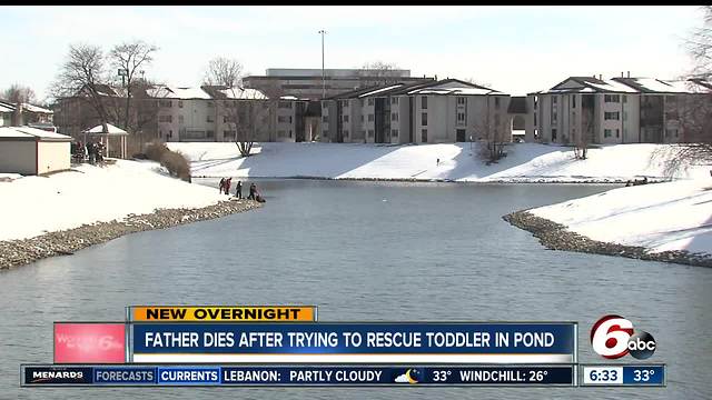 Father dies after rescuing child from vehicle after it plunges into pond on Indy's north side