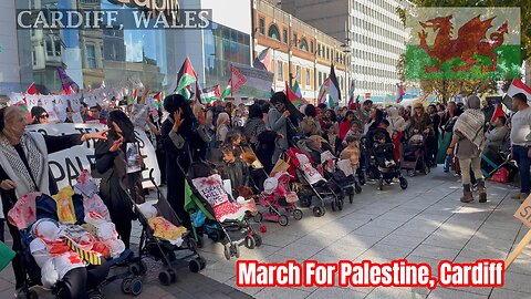 One Year, March For Palestine, Queen Street, Cardiff South Wales