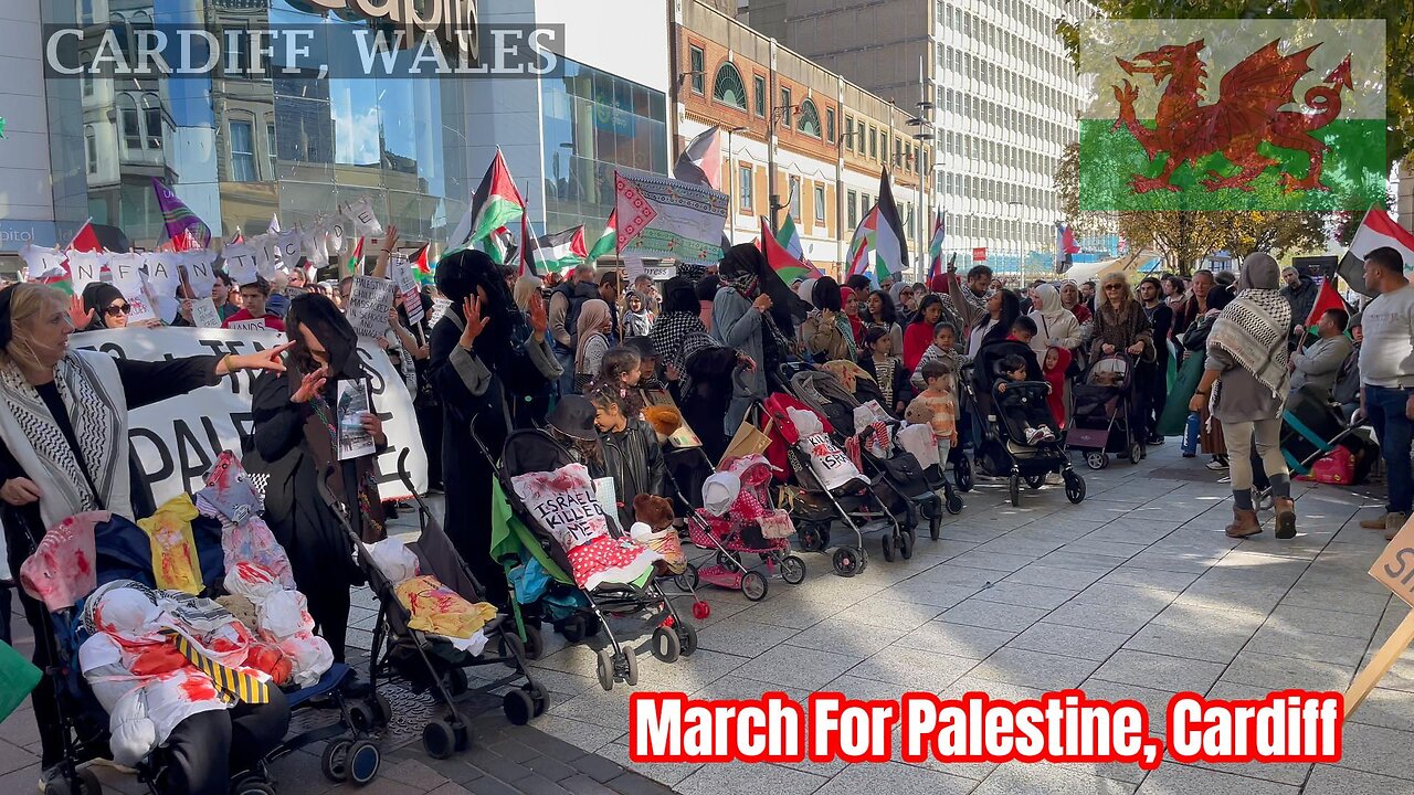 One Year, March For Palestine, Queen Street, Cardiff South Wales