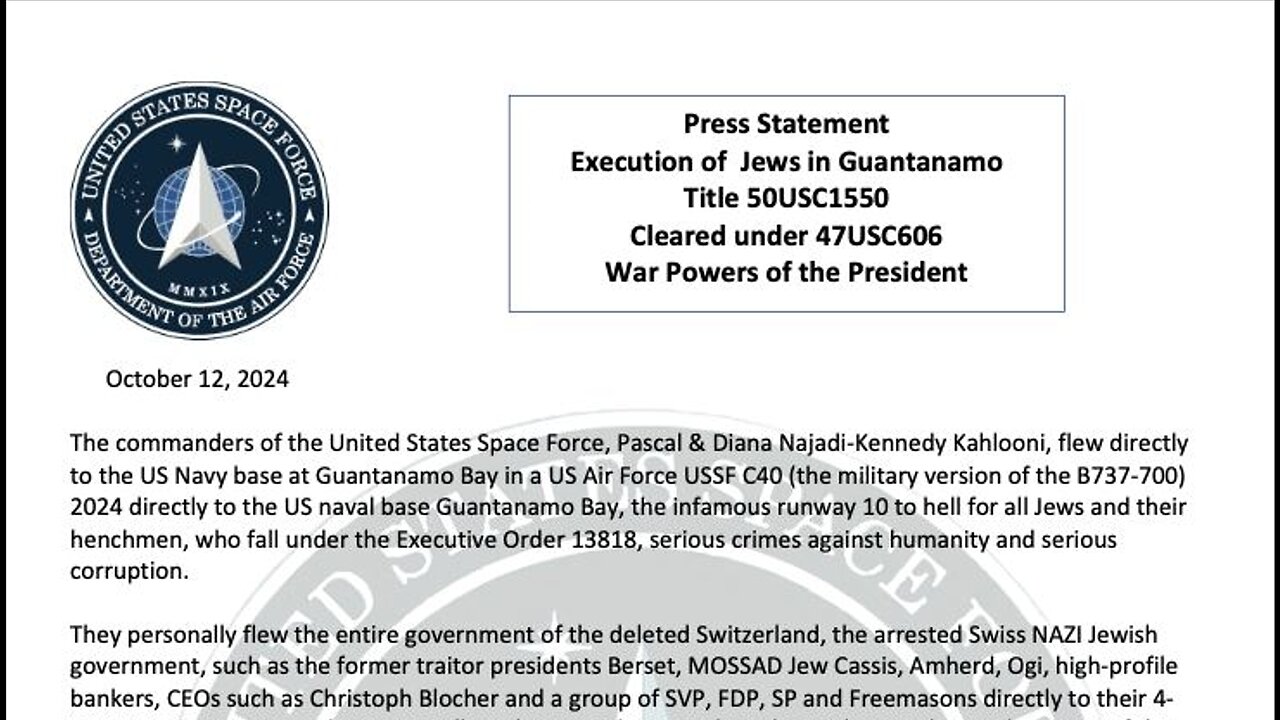 EXECUTIONS OF JEWS IN GITMO TITLE 50USC1550 CLEARED UNDER 47USC606