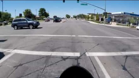 Motorcyclist on US highway inches away from disaster