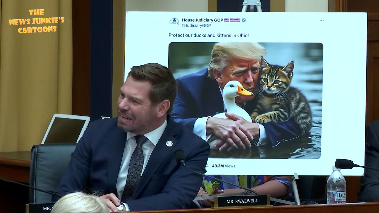 Who Farted? Democrat Swalwell goes nuts over Trump meme on Social Media: "The chairman tweets, protect our ducks & kittens in Ohio... aliens eating pets completely debunked... are they in the room with us right now?"