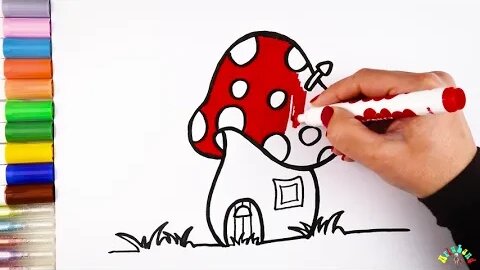 Drawing and Coloring Mushroom house for Kids & Toddlers | Ariu Land