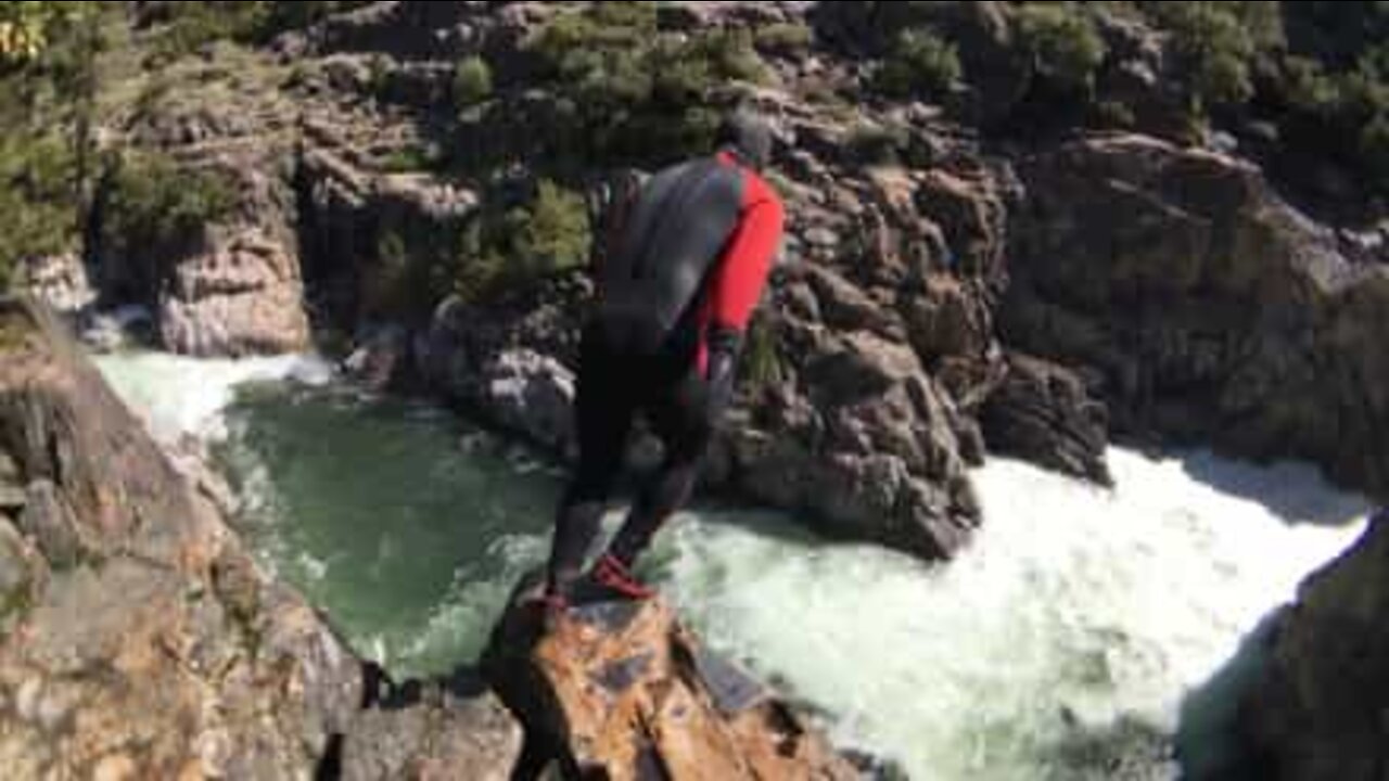 Man risks life in adrenaline-fueled white water jump