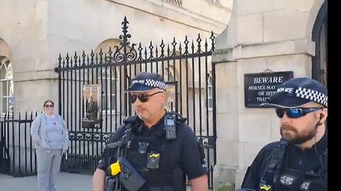 Police stop noisy man aprotching the kings guards horse #horseguardsparade