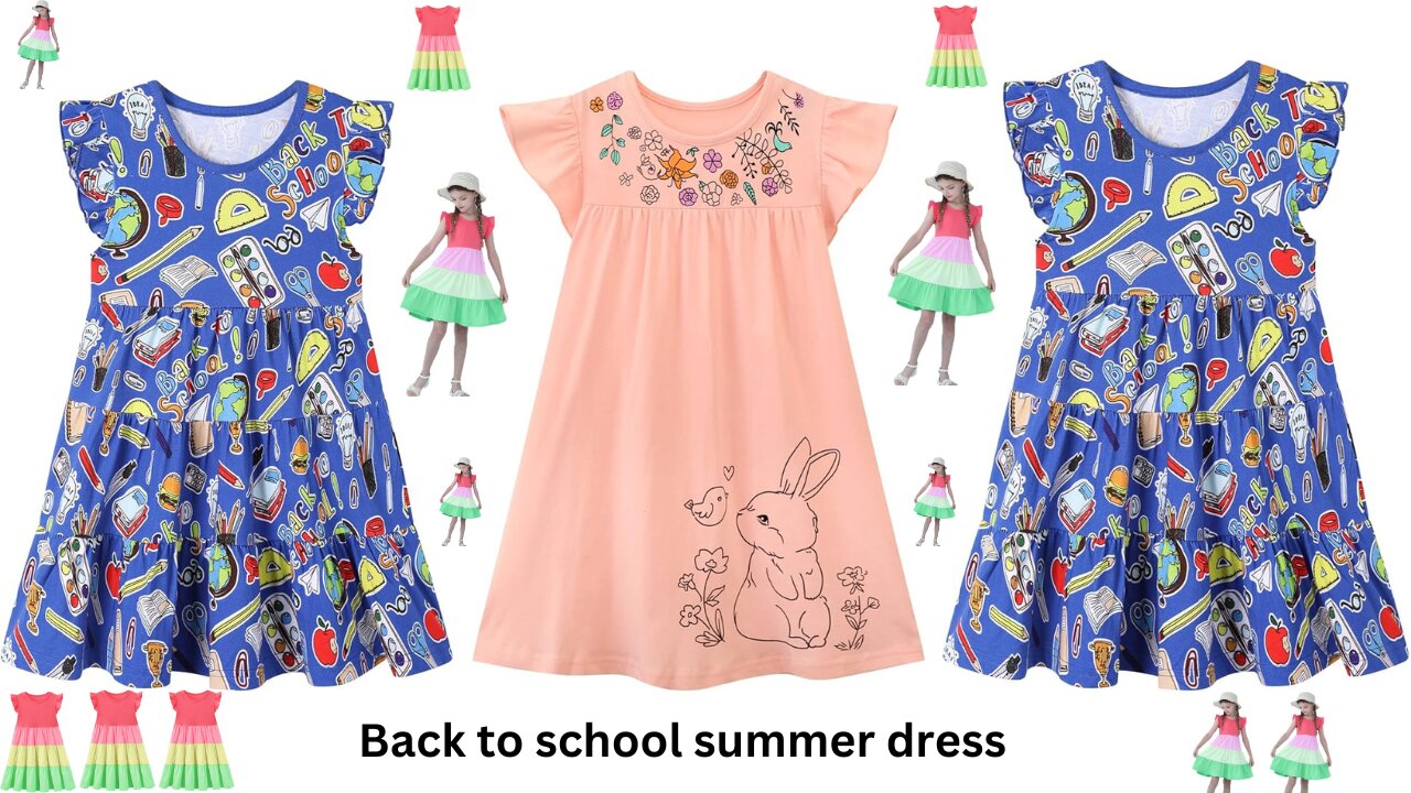 HILEELANG Little Girls Short Sleeve Dresses Easter Summer Cotton Casual Skater Swing Twirly Sundress