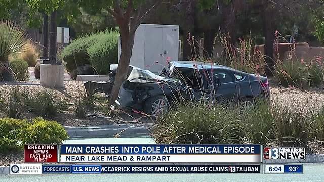 Elderly man crashes into pole after medical episode