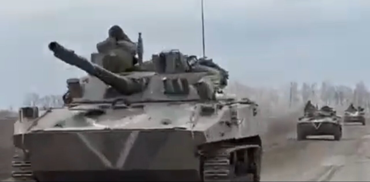 Russian military troop convoy seen in Eastern Ukraine