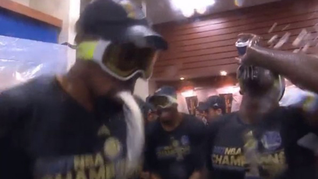 Kevin Durant Can't Hold His Liquor During Warriors Locker Room Celebration