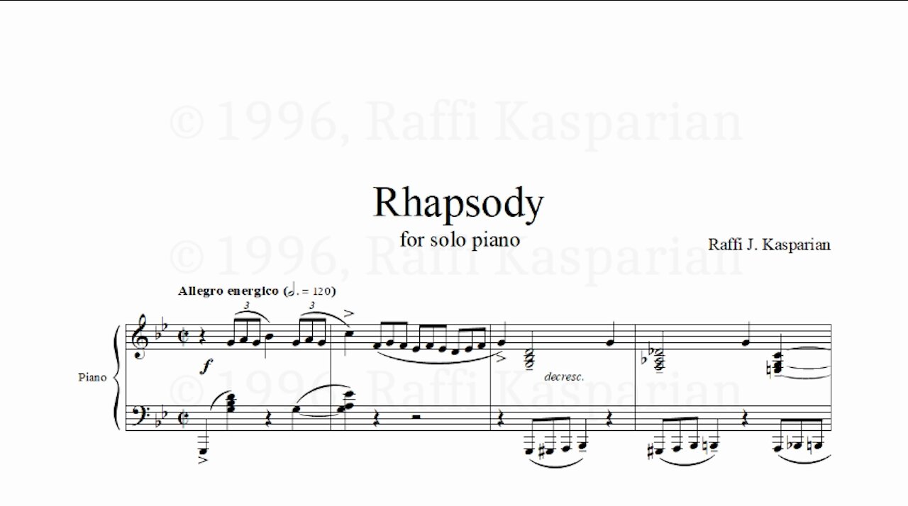 Rhapsody for solo piano, Raffi Kasparian composer