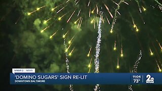 'Domino Sugars' sign re-lit on the Fourth of July