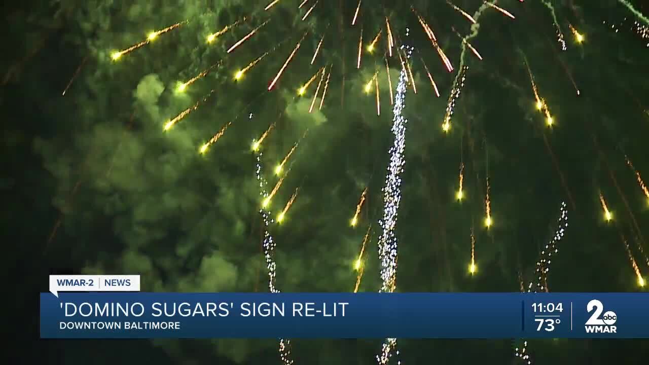 'Domino Sugars' sign re-lit on the Fourth of July