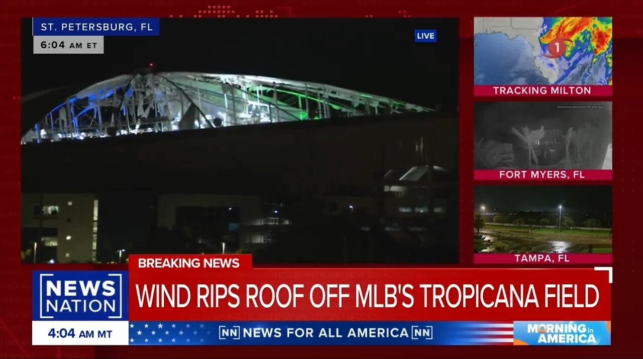 Hurricane Milton Rips Off Roof Of Tampa Bay Rays’ Tropicana Field