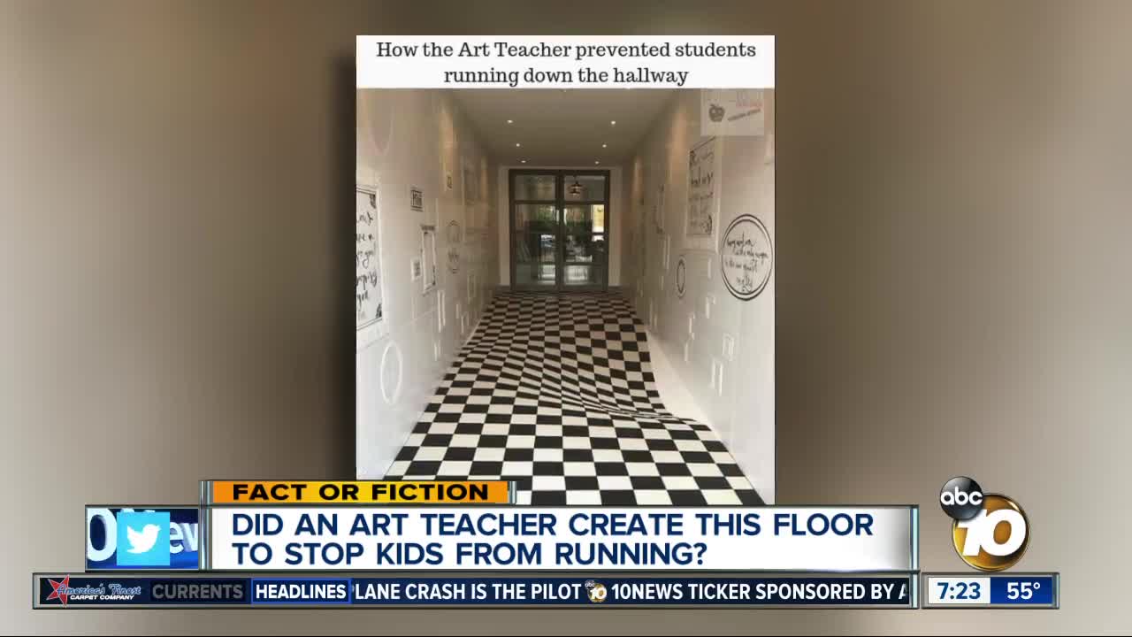 Fake warped floor designed to keep kids from running?