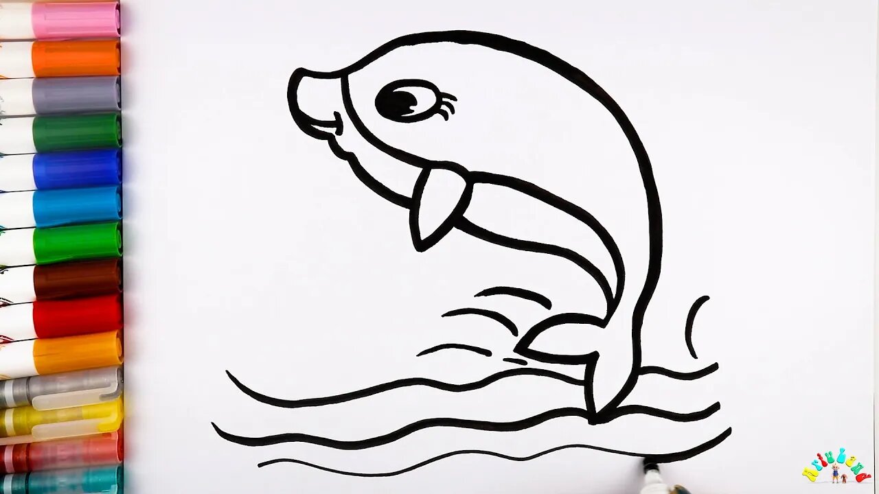 Drawing and Coloring a Dolphin for Kids & Toddlers | Ariu Land