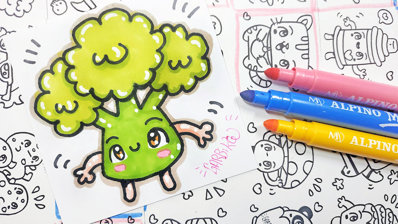 how to Draw Kawaii Broccoli -handmade drawings by Garbi KW