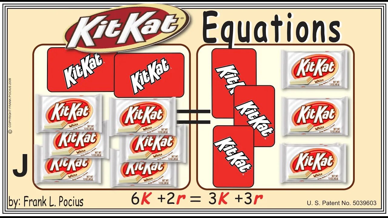 VISUAL KITKAT WHITE 6K+2r=3K+3r EQUATION _ SOLVING BASIC EQUATIONS _ SOLVING BASIC WORD PROBLEMS