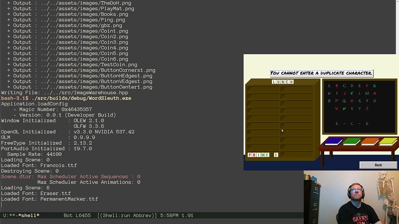 No Game Engine Game Dev: Word Sleuth 058: Putting legs and books on a table, then hanging a banner
