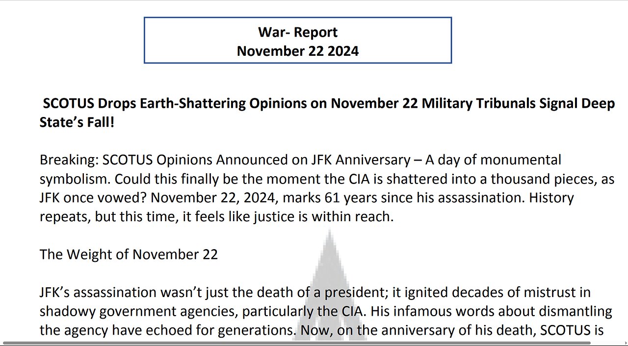 SCOTUS Drops Earth-Shattering Opinions on November 22 Military Tribunals Signal Deep State’s Fall!