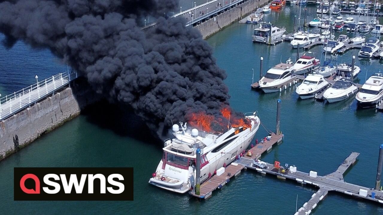 £6 million superyacht goes up in flames in British harbour