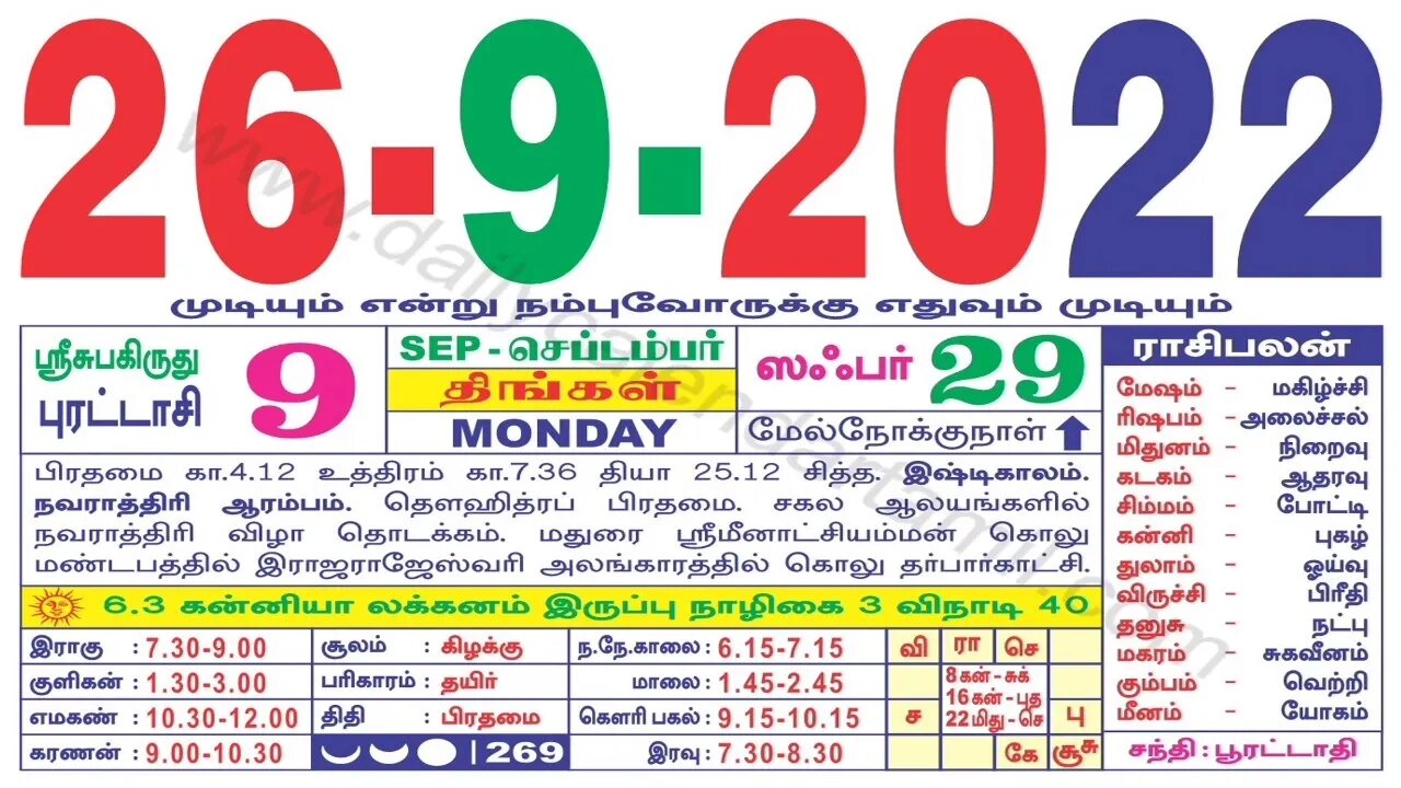 இன்றைய ராசிபலன் || 26|09|2022 திங்கள்கிழமை