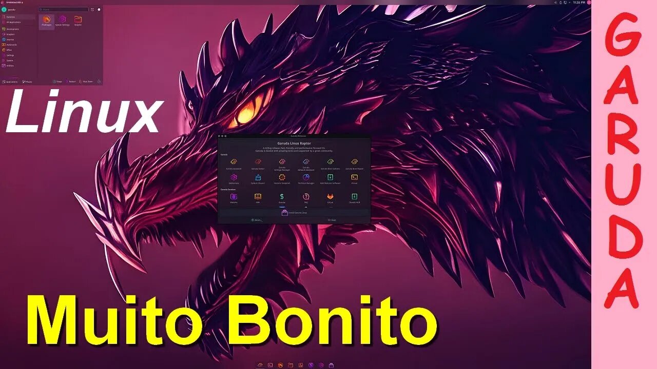 Garuda Linux Raptor Eagle. Tema Dr460nized. Um dos mais bonitos do mundo linux