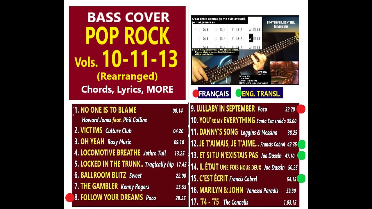 Bass cover POP ROCK Vols. 10+11+13 _ Chords, Lyrics, MORE