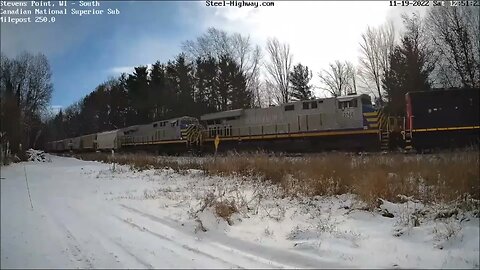 CN SD60 Leading WB Sand Hoppers at Steven Point, WI on November 19, 2022